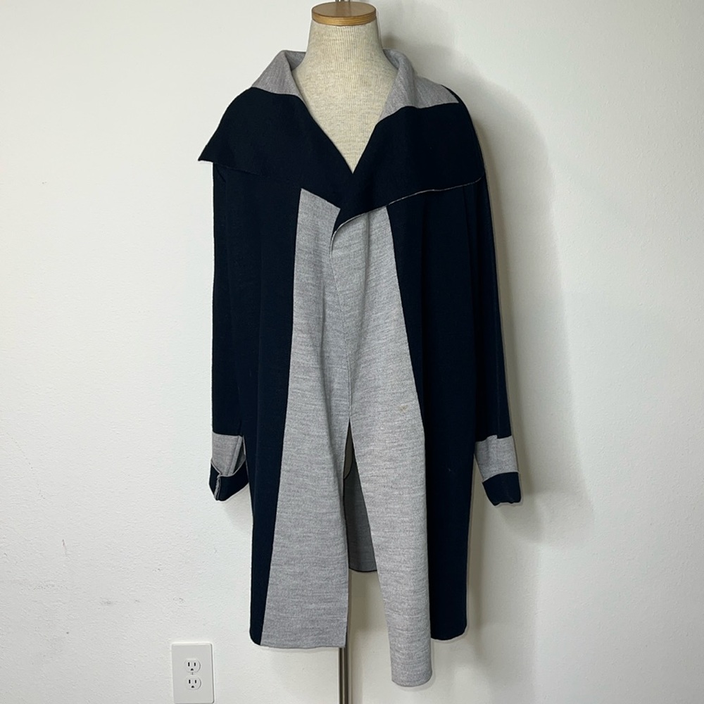 🔹 Oriana Made in Italy Open Front Two Tone Shawl Collar Drape Front Cardigan